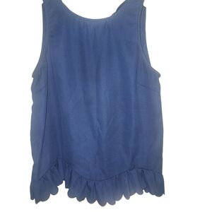 Blue Sleeveless Top with Ruffle Hem